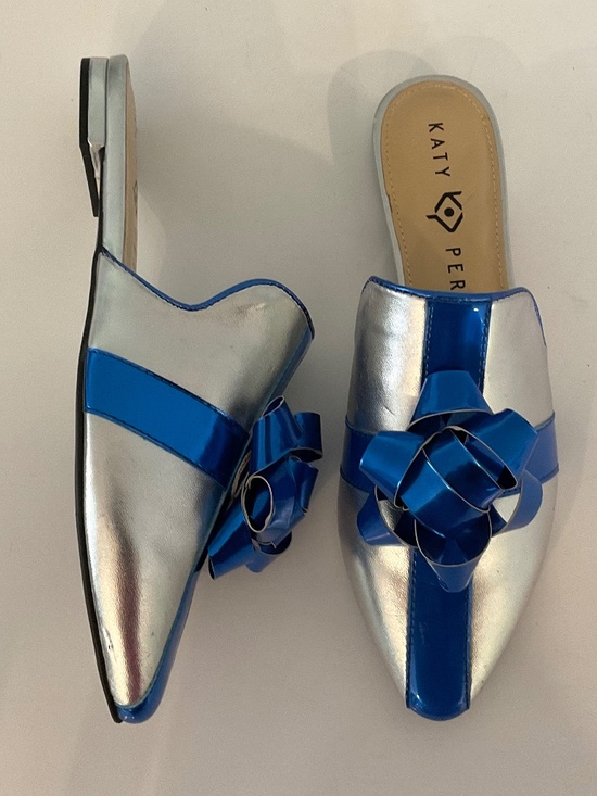 Katy Perry Collections Shoes - KATY PERRY The Stephanie Mule Metallic Silver Blue Bow Size 6 NWOT